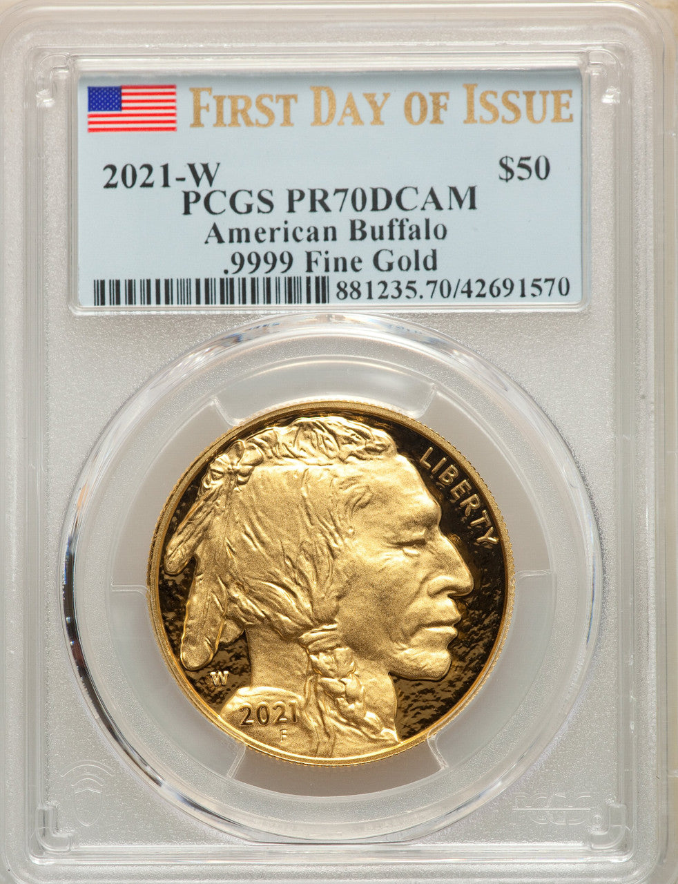 2021-W G$50 Gold BuffaloFirst Day of Issue DCAM PCGS PR70