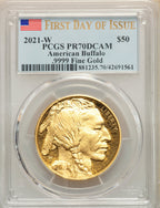 2021-W G$50 Gold BuffaloFirst Day of Issue DCAM PCGS PR70