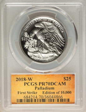 2018-W $25 Palladium First Strike Cleveland Scroll PCGS PR70