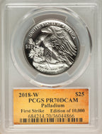 2018-W $25 Palladium First Strike Cleveland Scroll PCGS PR70