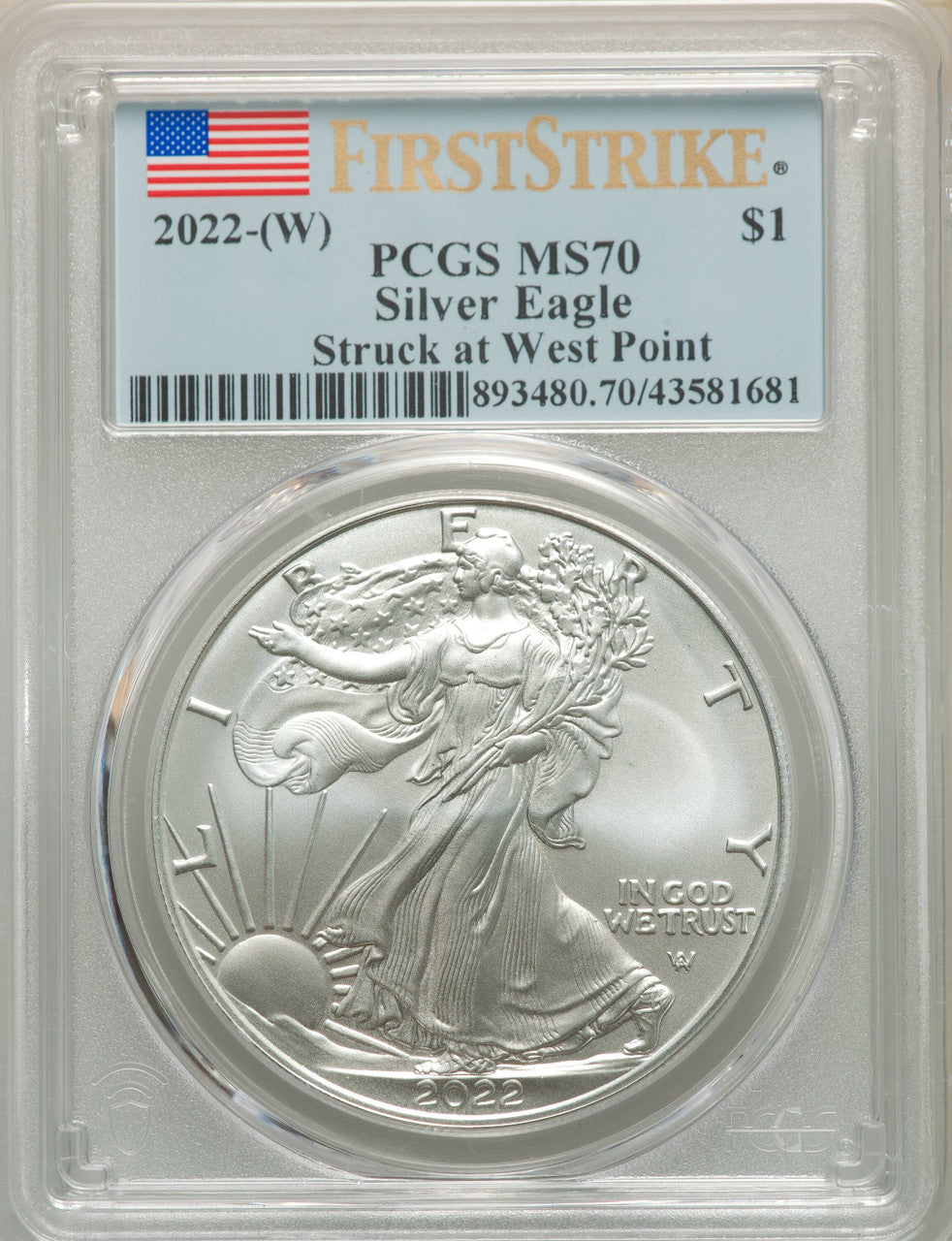 2022-(W) S$ Silver Eagle Struck at West Point FS PCGS MS70