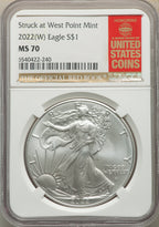 2022-(W) S$ Silver Eagle Struck at West Point NGC MS70