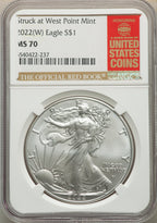 2022-(W) S$ Silver Eagle Struck at West Point NGC MS70