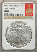 2022-(W) S$ Silver Eagle Struck at West Point NGC MS70