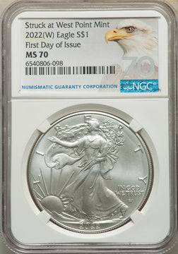 2022-(W) Silver Eagle Struck at West Point FDI NGC MS70 Eagle Label