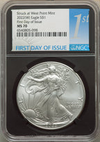 2022-(W) S$ Silver Eagle Struck at West Point FDI NGC MS70