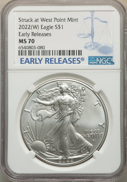 2022-(W) S$ Silver Eagle Struck at West Point FS NGC MS70