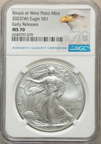 2022-(W) S$ Silver Eagle Struck at West Point FS NGC MS70