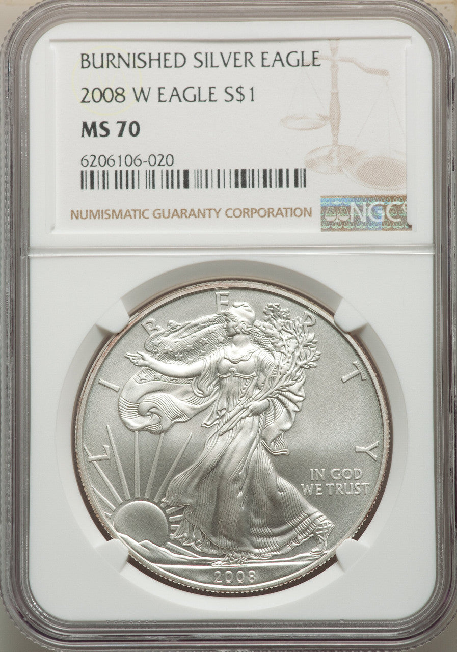 2008-W S$1 Silver Eagle Burnished SP NGC MS70