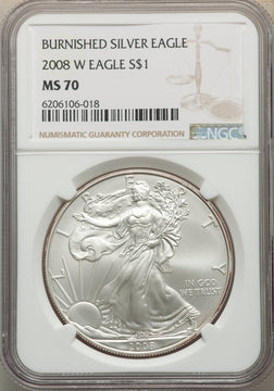 2008-W S$1 Silver Eagle Burnished SP NGC MS70