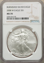 2008-W S$1 Silver Eagle Burnished SP NGC MS70