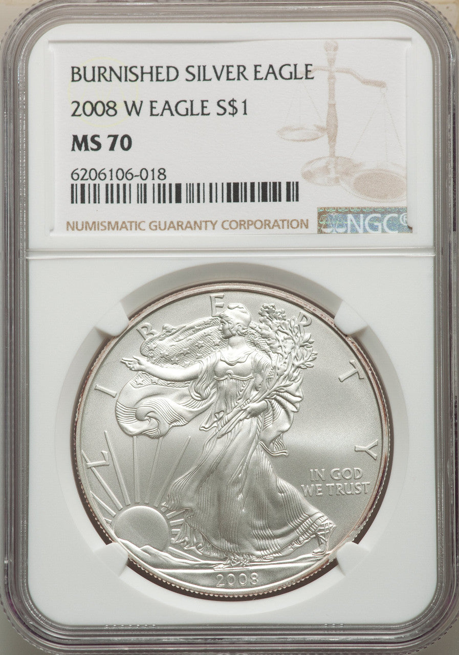 2008-W S$1 Silver Eagle Burnished SP NGC MS70