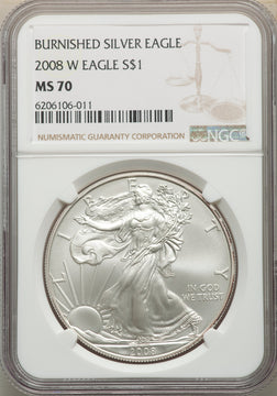 2008-W S$1 Silver Eagle Burnished NGC MS70