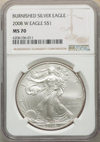 2008-W S$1 Silver Eagle Burnished NGC MS70