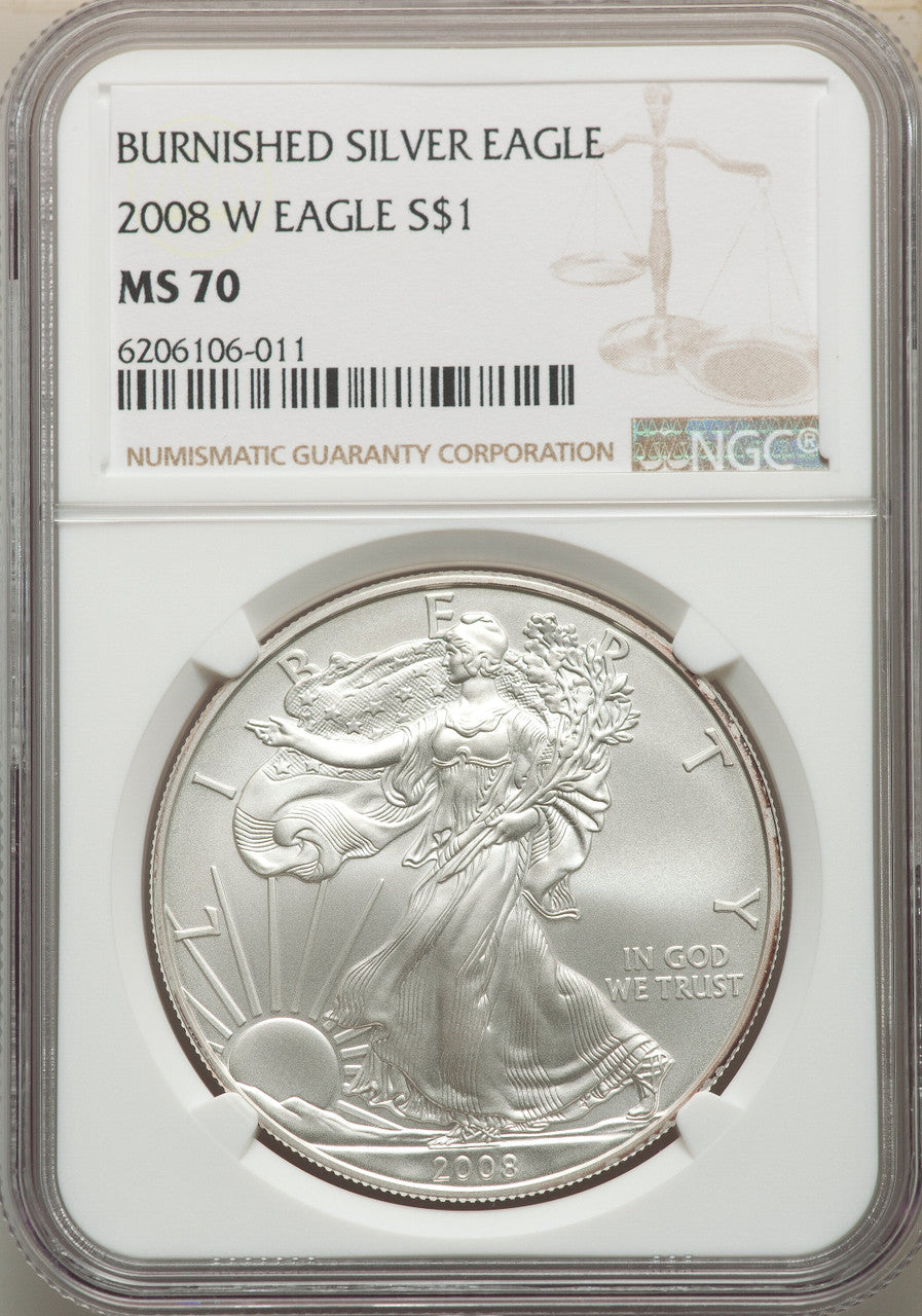 2008-W S$1 Silver Eagle Burnished NGC MS70