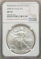 2008-W S$1 Silver Eagle Burnished SP NGC MS70