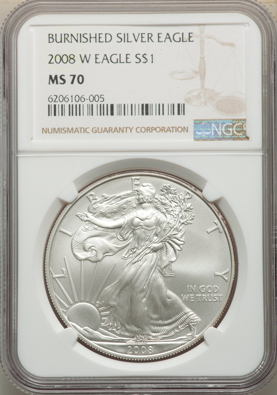 2008-W S$1 Silver Eagle Burnished SP NGC MS70
