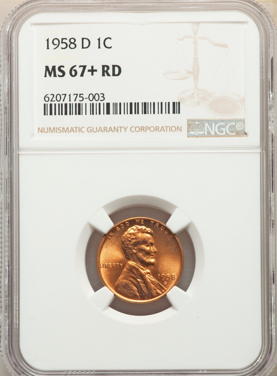 1958-D 1C RD NGC Plus Lincoln Cent NGC MS67+