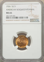1926 $2.50 SESQUI Commemorative Gold NGC MS65