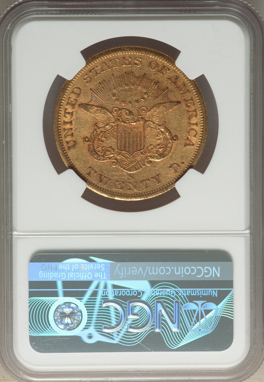 1858-S $20 CAC Liberty Double Eagle NGC AU53