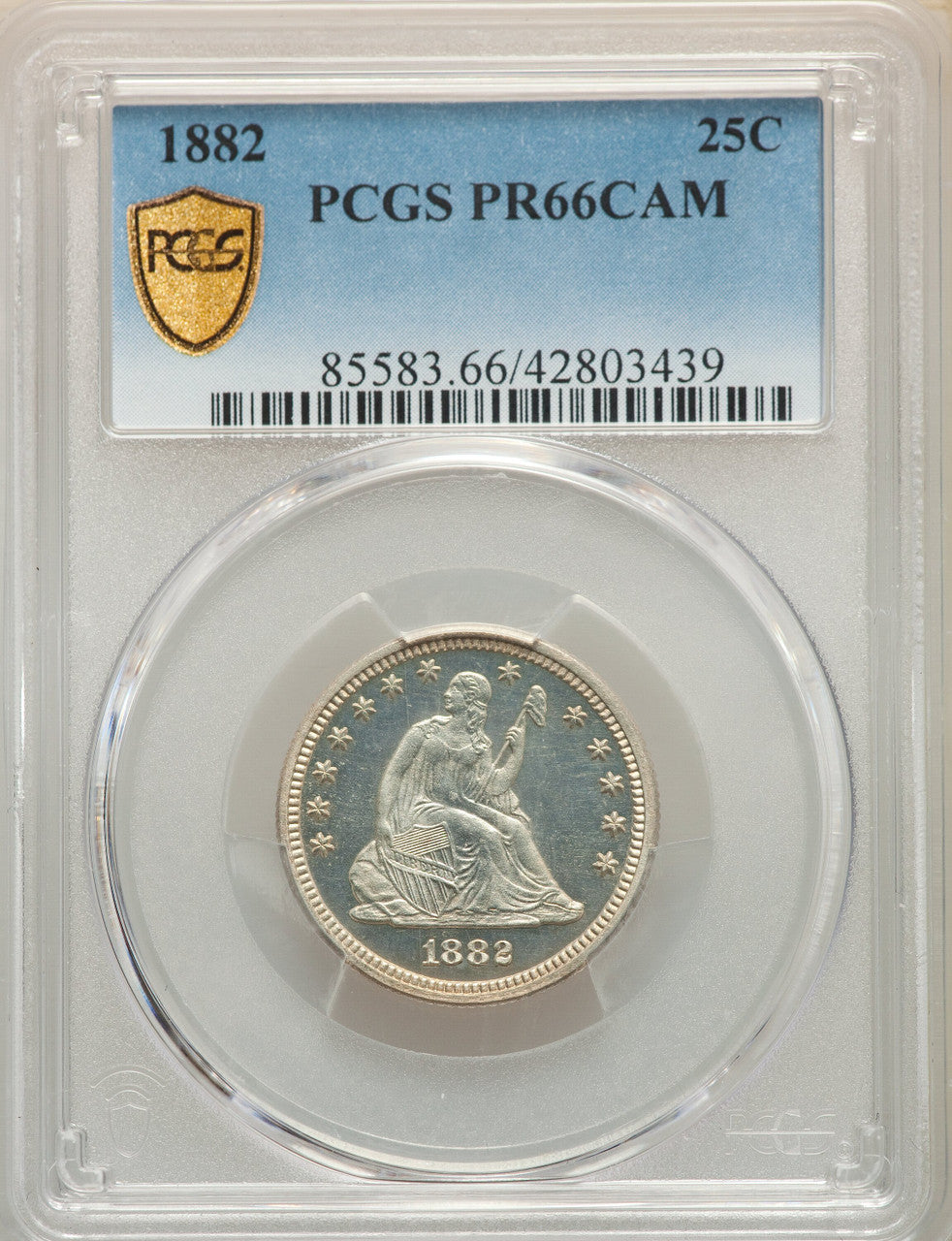1882 25C CA Proof Seated Quarter PCGS PR66