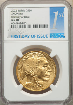 2022 $50 One-Ounce Gold Buffalo .9999 Fine Gold FDI NGC MS70