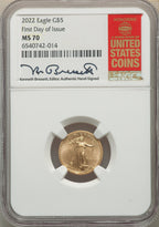 2022 $5 Tenth Ounce Gold Eagle FDI NGC MS70