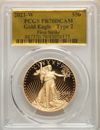 2021-W Gold American Eagle Type 2 FS Gold Foil Label PCGS PR70DCAM