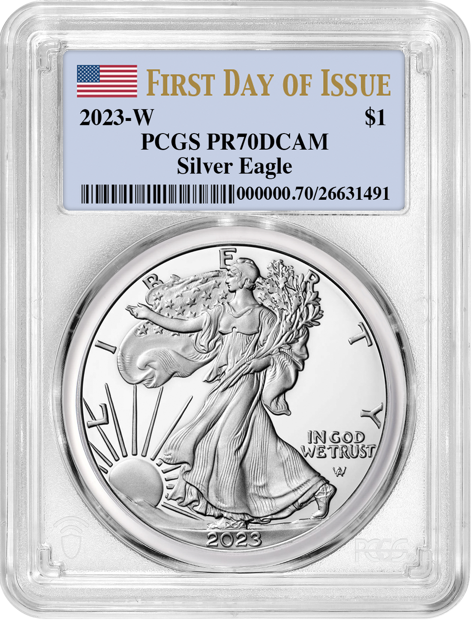 2023-W Proof Silver Eagle First Day of Issue PCGS PR70 Deep Cameo
