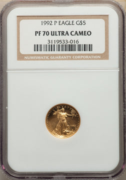 1992-P $5 Tenth-Ounce Gold Eagle NGC MS70