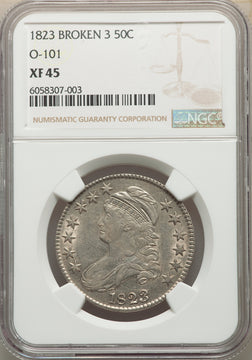 1823 50C Broken 3 Bust Half Dollar NGC XF45