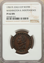 1783 Washington & Independence Cent Draped Bust No Button Copper Restrike Plain Edge BN Colonials NGC MS62