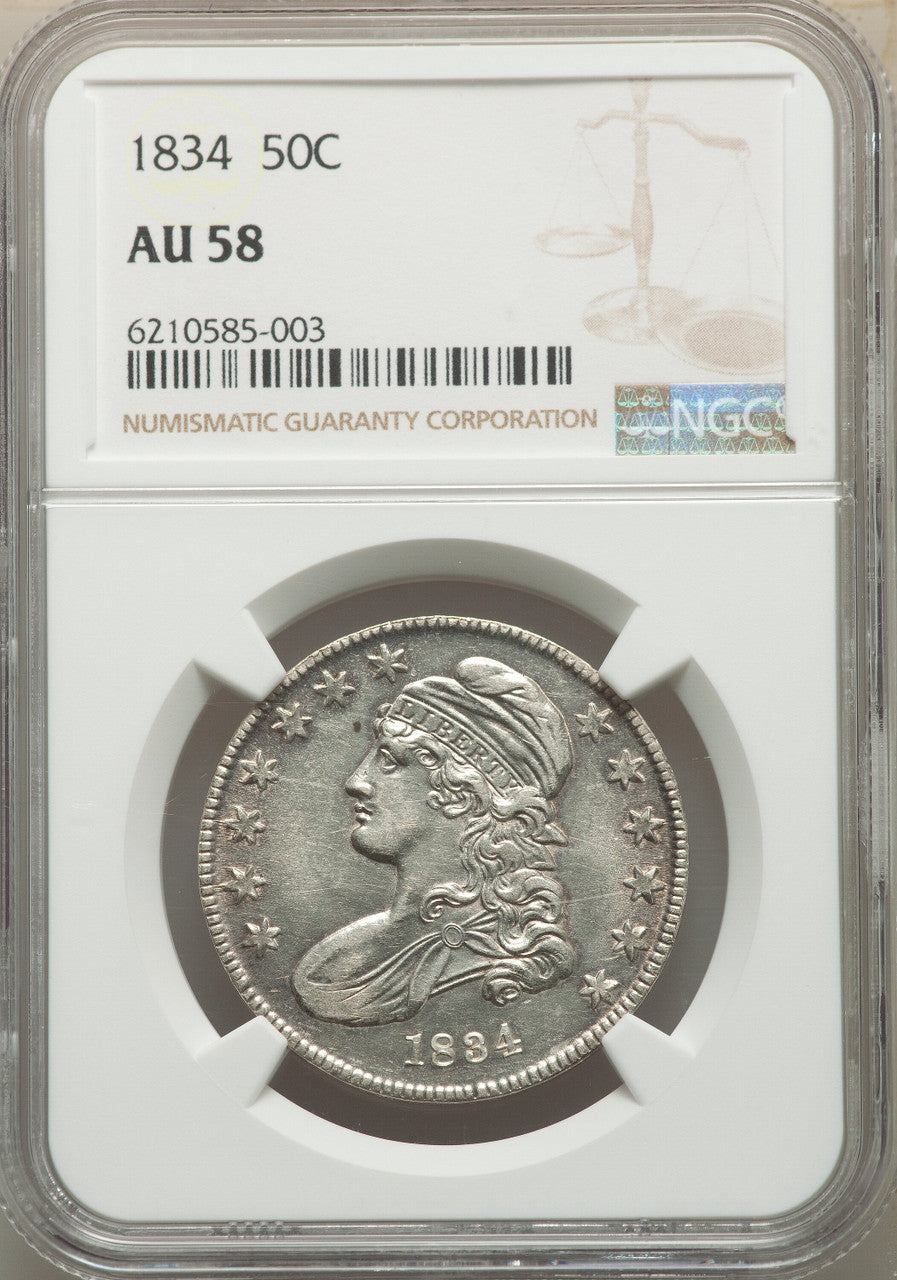 1834 50C Large Date Large Letter Bust Half Dollar NGC AU58