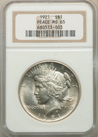 1921 $1 Peace Dollar NGC MS65