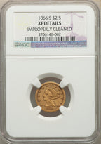 1866-S $2.50 Liberty Quarter Eagle Details NGC XF40