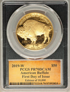 2019-W $50 One-Ounce American Buffalo .9999 Fine Gold First Day of Issue Cleveland Scroll PCGS PR70