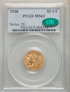 1928 $2.50 CAC Indian Quarter Eagle PCGS MS63