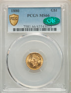 1880 G$1 CAC Gold Dollar PCGS MS66