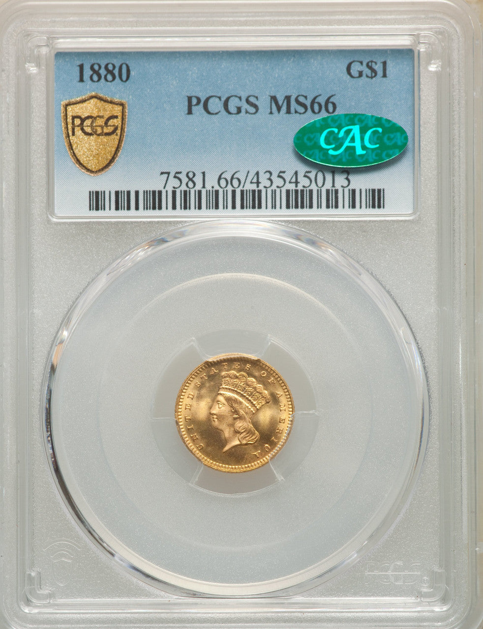 1880 G$1 CAC Gold Dollar PCGS MS66