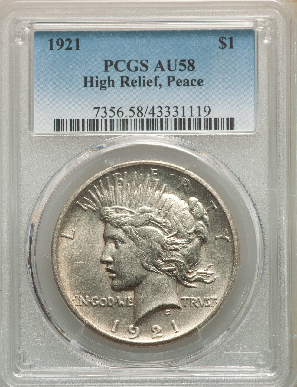 1921 S$1 Peace Dollar PCGS AU58