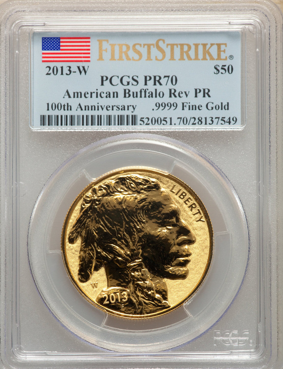 2013-W $50 One-Ounce Gold Buffalo Reverse Proof First Strike PCGS PR70