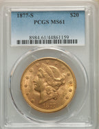 1877-S $20 Liberty Double Eagle PCGS MS61