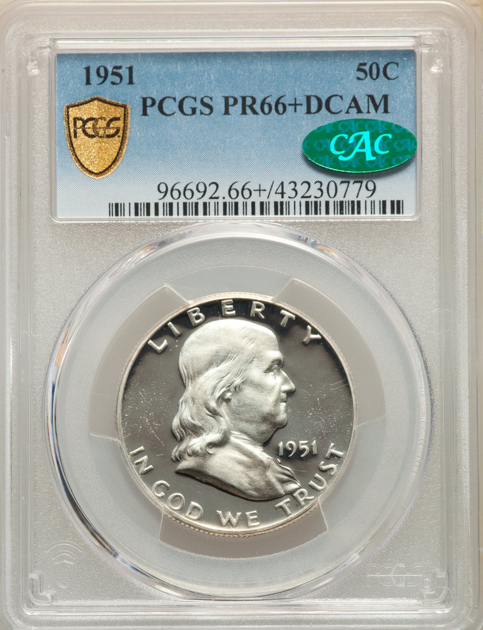 1951 50C CAC Proof Franklin Half Dollar PCGS PR66