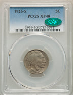 1926-S 5C CAC Buffalo Nickel PCGS XF40