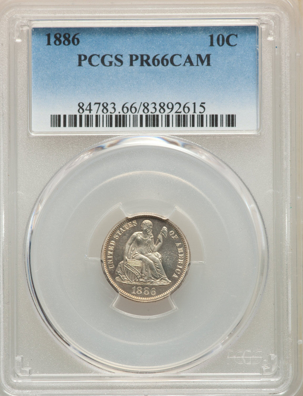 1886 10C CA Proof Seated Dime PCGS PR66