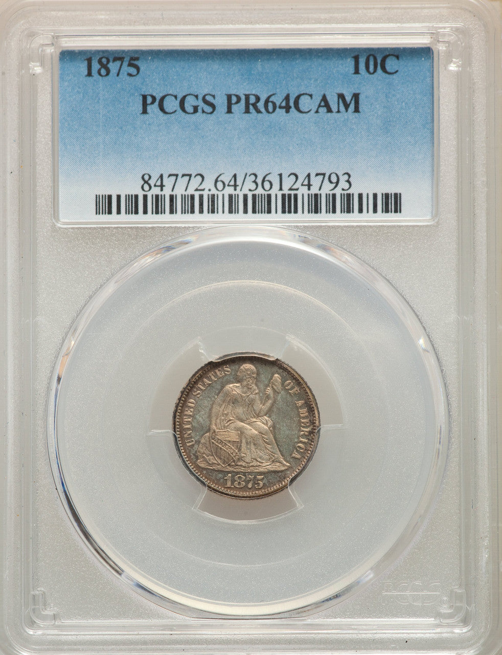 1875 10C CA Proof Seated Dime PCGS PR64