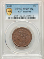 1856 1C N-14 BN Large Cent PCGS MS65