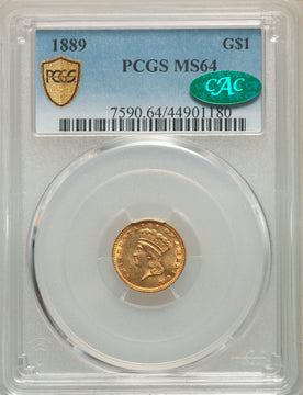 1889 G$1 CAC Gold Dollar PCGS MS64