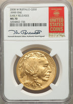 2008-W $50 One-Ounce Gold Buffalo First Strike SP NGC MS70
