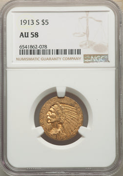 1913-S $5 Indian Half Eagle NGC AU58